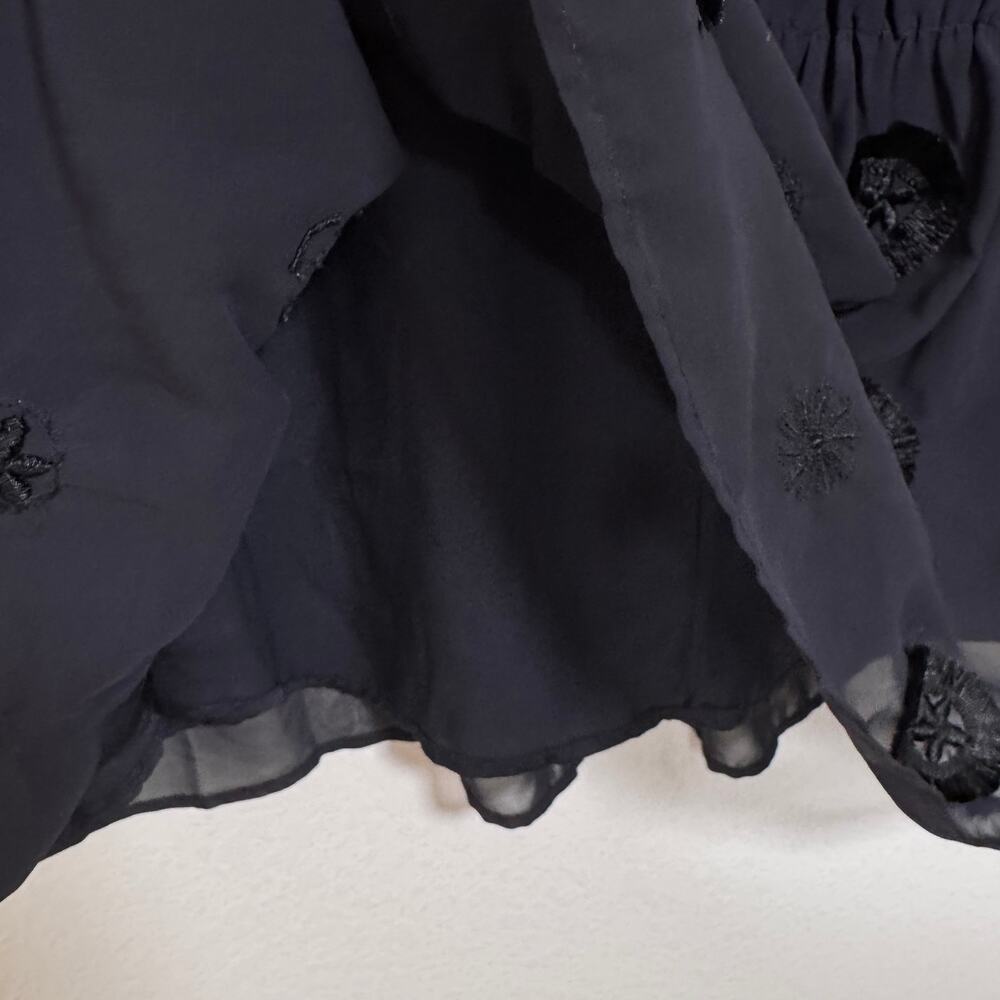 & Other Stories Women Embroidered Ruffle Mini Dress Size 6 Tiered Bow Flowy Blue - Picture 7 of 8